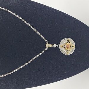 Stainles Steel Silver-Tone Necklace with Gold & Rose Accents